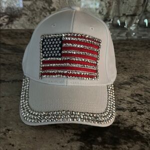 White Rhinestone American Flag Cap